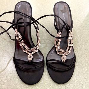 Valerie Stevens black satin and rhinestone sandals